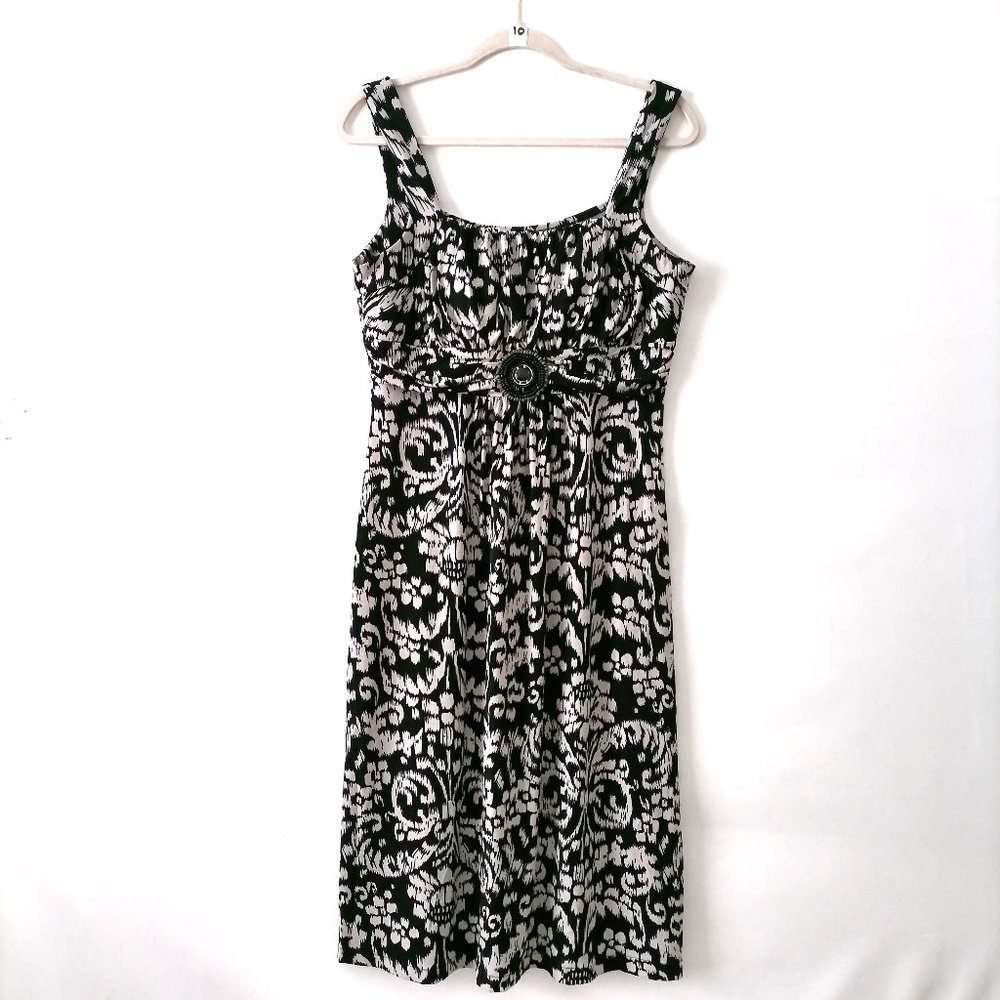 En Focus Studio Womens Black Square Neck Floral A-Line Midi Dress Size 12 - Picture 1 of 6